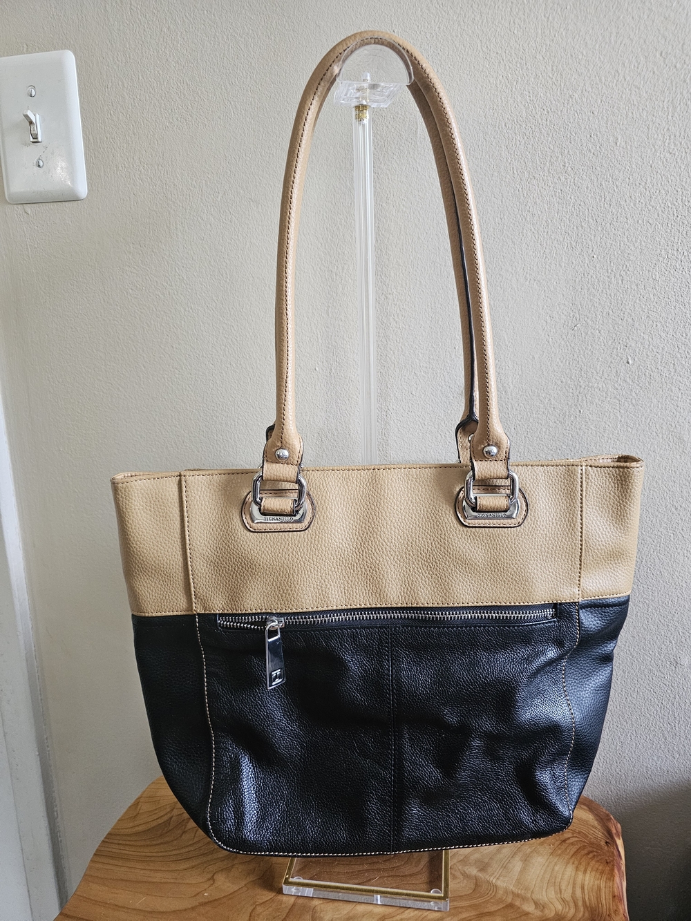 Two-Tone Black and Tan Everyday Tote - Picture 2 of 8